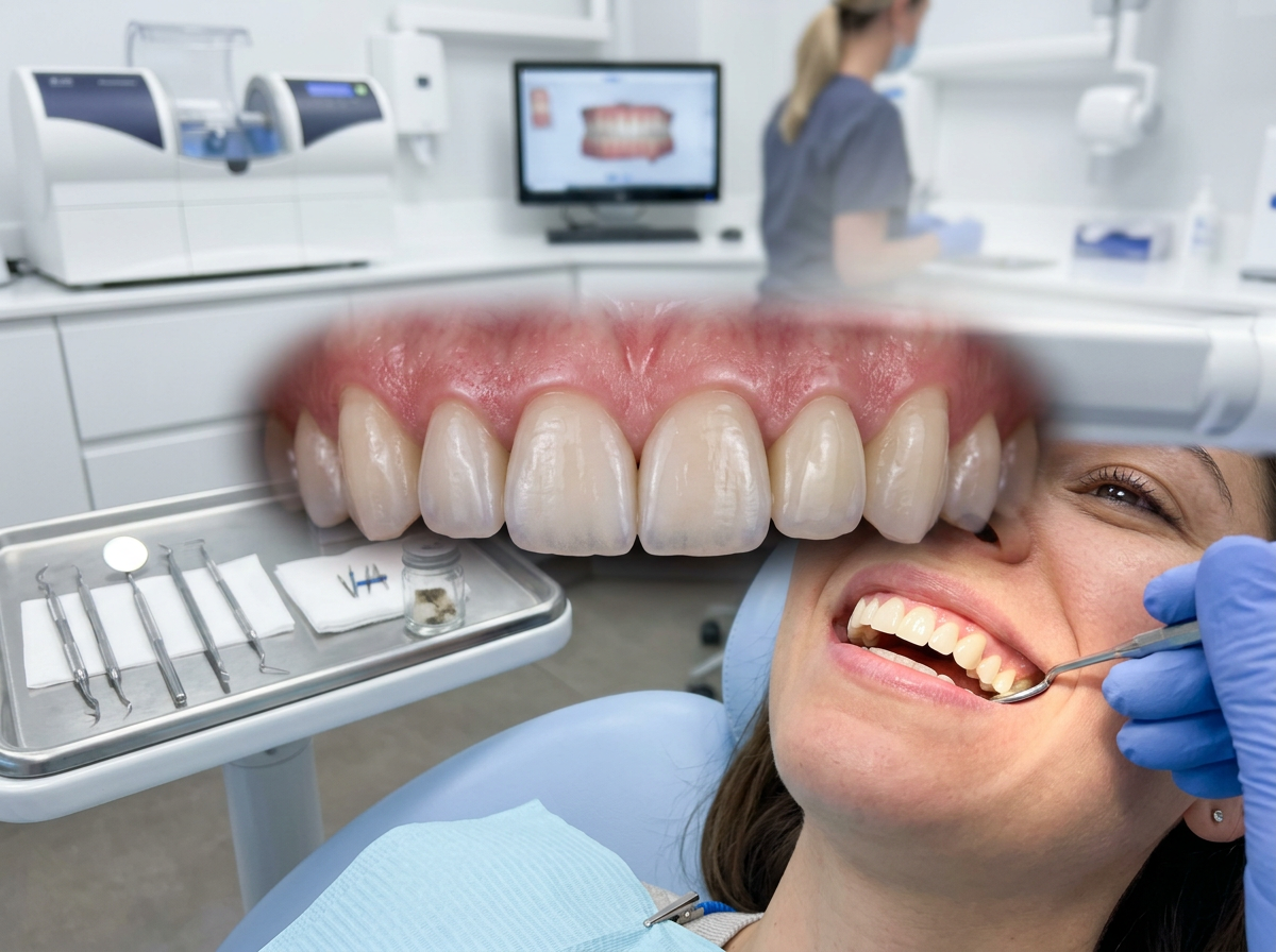 Concept photo of natural-looking porcelain tooth restorations
