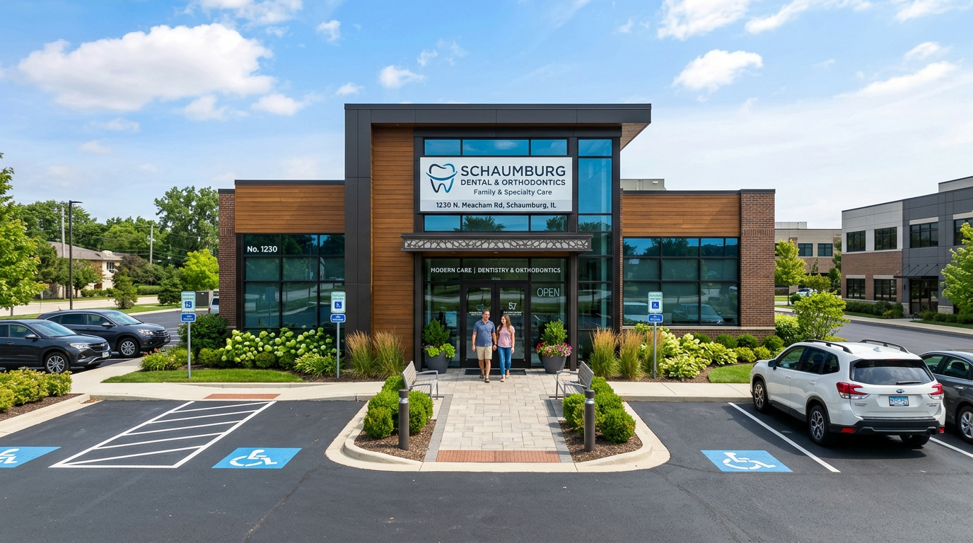 Exterior view of ABC Dentistry & Orthodontics building in Schaumburg
